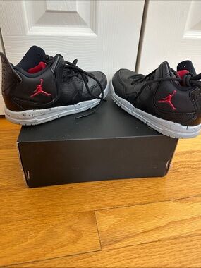Jordan Kids Black Sneakers with Red Jumpman and Gray Sole